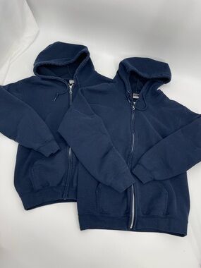 Set of 2 Gildan Heavy Blend Navy Zip-Up Hoodies Mens Small